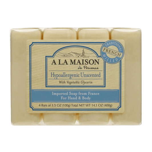 A La Maison Unscented Hypoallergenic Bar Soap 3.5 Ounce Pack of 4